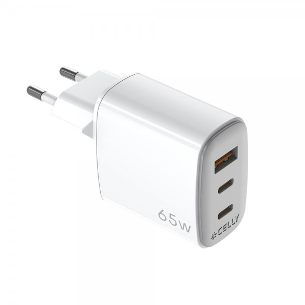 Celly 65W GaN Vægoplader 2xUSB-C & USB-A