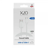 X2O USB-A til USB-C Kabel Basic 60W 1.2m Hvid