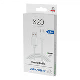 X2O USB-A til USB-C Kabel Basic 60W 2m Hvid