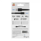 X2O USB-A til USB-C Kabel Longlife 60W 0.5m Sort