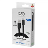 X2O USB-A til USB-C Kabel Longlife 60W 0.5m Sort