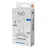 X2O USB-A til USB-C Kabel Longlife 60W 1m Hvid