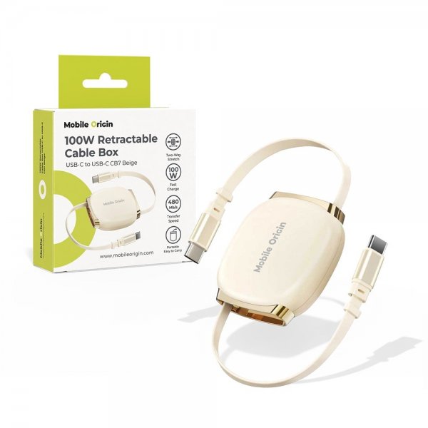 Mobile Origin USB-C Kabel 100W Kabelboks med udtræk Beige