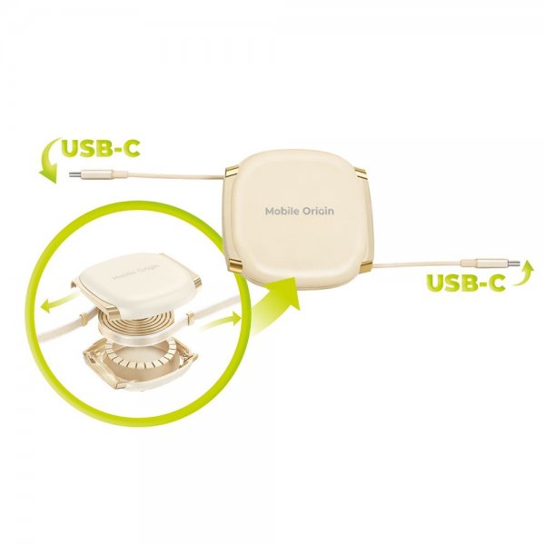Mobile Origin USB-C Kabel 100W Kabelboks med udtræk Beige