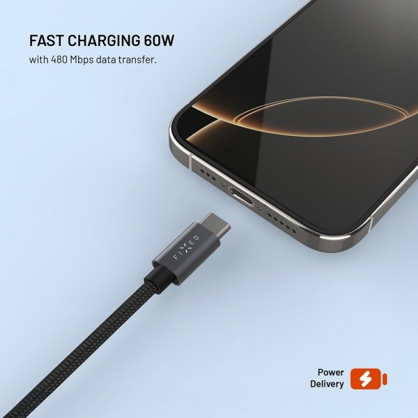 Fast USB-C kabel med Smartwatch-opladning 1.5m Sort