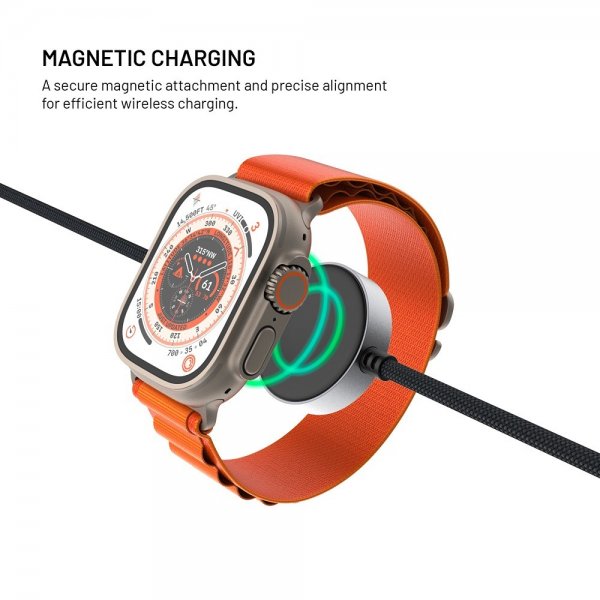 Fast USB-C kabel med Smartwatch-opladning 1.5m Sort