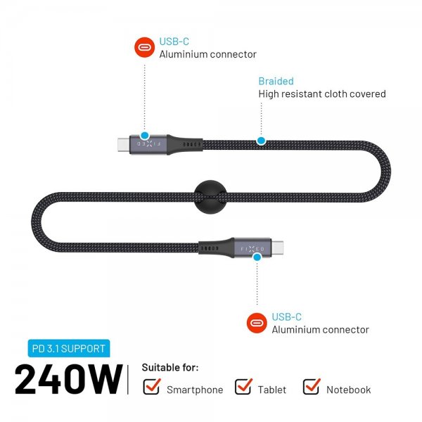 Fast USB-C Mediekabel USB4 gen 2 240W 2m