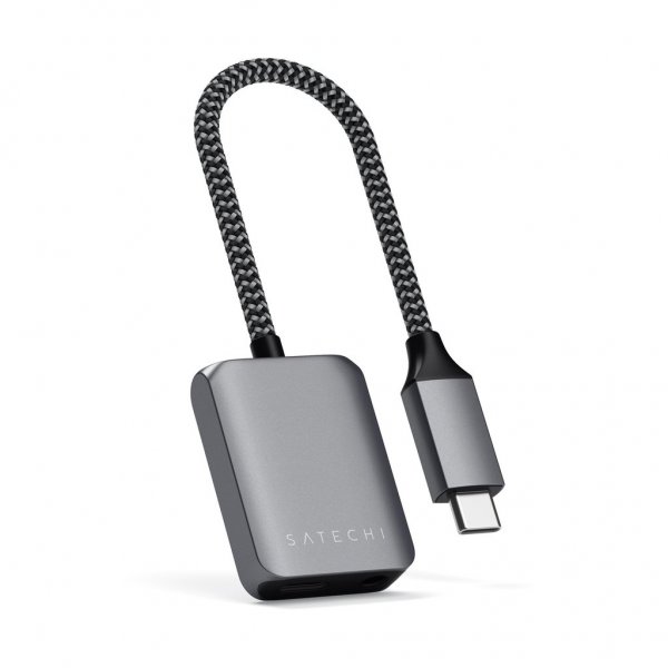 Satechi USB-C til 3.5mm og USB-C PD Adapter Grå