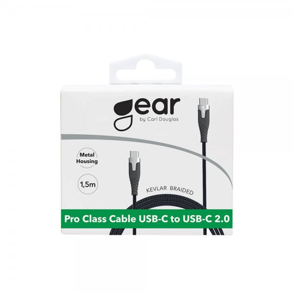 Gear USB-C til USB-C Kabel Kevlar 1.5 meter Sort