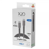X2O USB-C til USB-C Kabel Longlife 100W 2m Grå