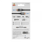X2O USB-C til USB-C Kabel Longlife LED-display 100W 1.5m Sort