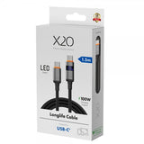 X2O USB-C til USB-C Kabel Longlife LED-display 100W 1.5m Sort