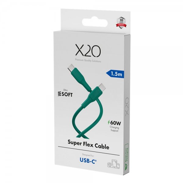 X2O USB-C til USB-C Kabel Superflex 60W 1.5m Grøn
