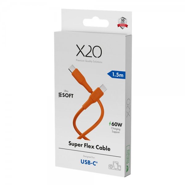 X2O USB-C til USB-C Kabel Superflex 60W 1.5m Orange