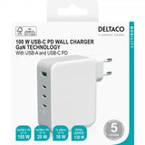 Deltaco vægoplader 3xUSB-C og 1xUSB-A GaN 100W