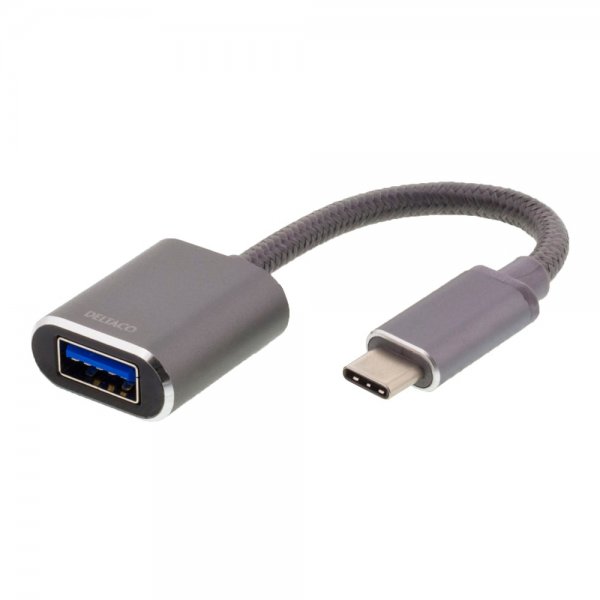 Deltaco USB-C 3.1 Gen 1 til USB-A OTG Adapter Space Gray