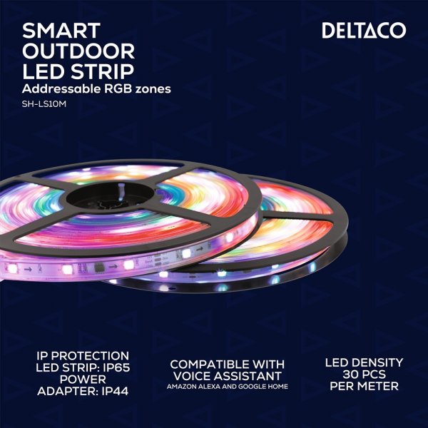 Deltaco Smart Home Udendørs LED-lyskæde RGB IP65 2x5m