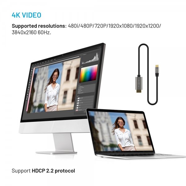 Fixed Videokabel USB-C til HDMI 4K/60Hz 2m