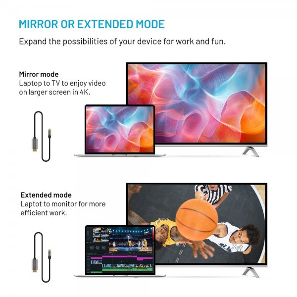 Fixed Videokabel USB-C til HDMI 4K/60Hz 2m