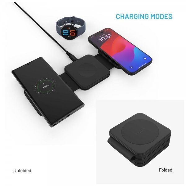 Fixed Sammenfoldelig Trådløs Oplader 3i1 Flex til Samsung