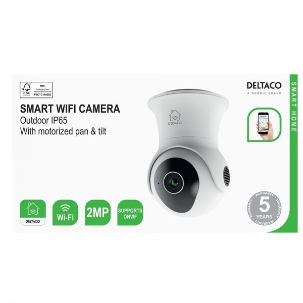 Deltaco Smart Home WiFi-kamera med motoriseret Pan & Tilt-funktion til udendørs brug IP65