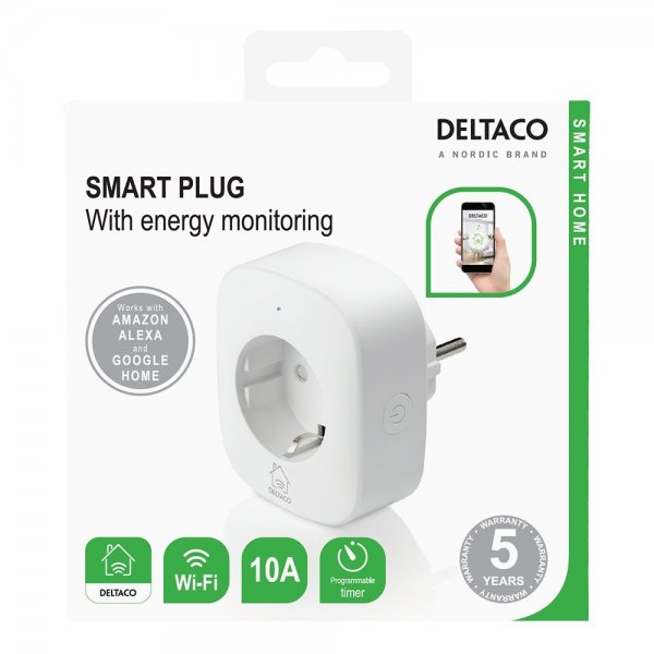 Deltaco Smart Home WiFi-stikkontakt med energioversigt