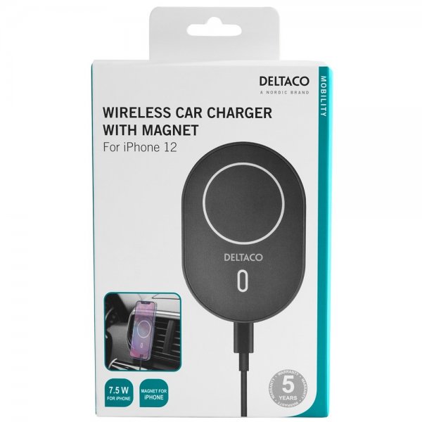Deltaco trådløs biloplader med magnet MagSafe