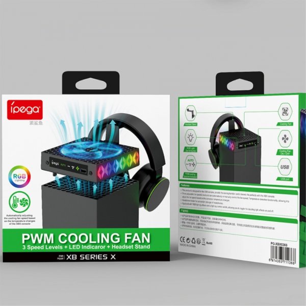 Ipega Xbox Series X Nedkølingsblæser med RGB og Hovedtelefonholder