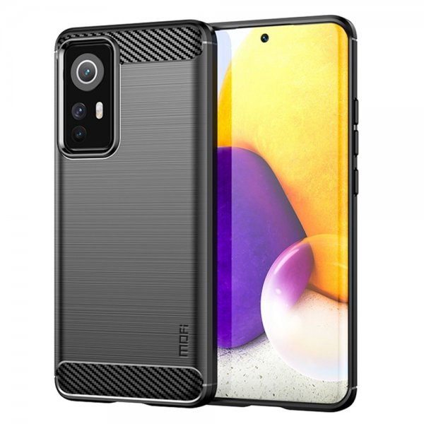 Mofi Xiaomi 12/12X Cover Børstet Kulfibertekstur Sort