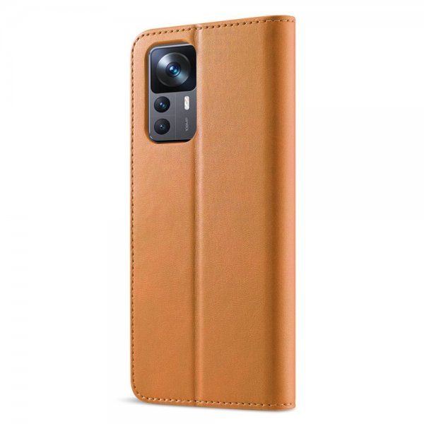 Lc.Imeeke Xiaomi 12T/12T Pro Etui med Kortlomme og Stativfunktion Lysebrun