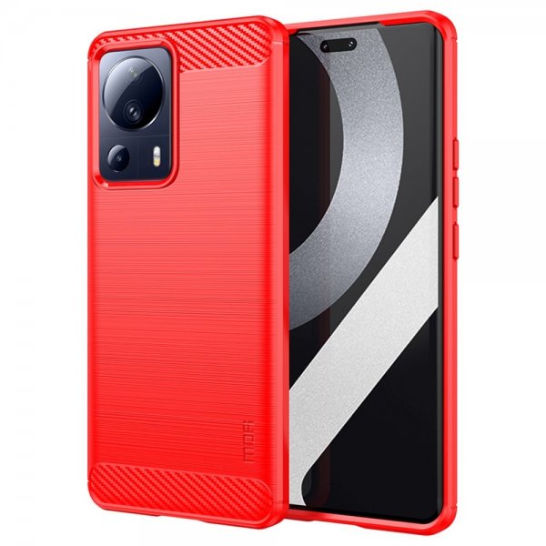 Mofi Xiaomi 13 Lite Cover Børstet Kulfibertekstur Rød