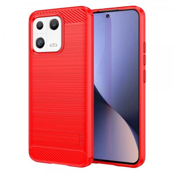 Mofi Xiaomi 13 Cover Børstet Kulfibertekstur Rød