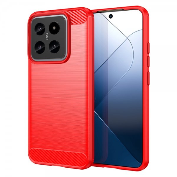 Xiaomi 14 Cover Børstet Kulfibertekstur Rød