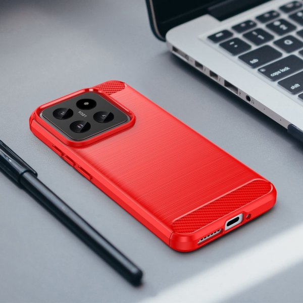 Xiaomi 14 Cover Børstet Kulfibertekstur Rød