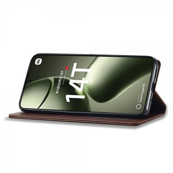 Lc.Imeeke Xiaomi 14T Cover med Kortlomme Standerfunktion Mørkebrun