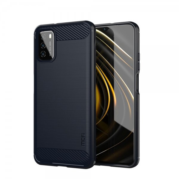 Mofi Xiaomi Poco M3 Cover Børstet Kulfibertekstur Blå