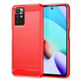 Mofi Xiaomi Redmi 10 Cover Børstet Kulfibertekstur Rød