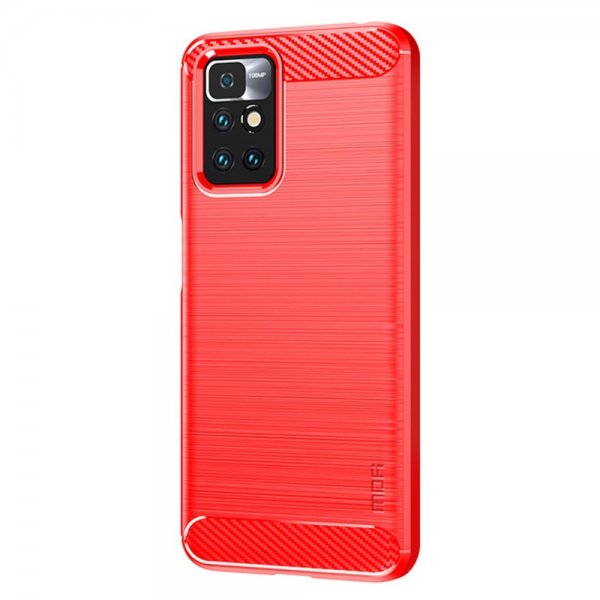 Mofi Xiaomi Redmi 10 Cover Børstet Kulfibertekstur Rød