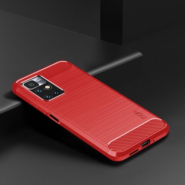 Mofi Xiaomi Redmi 10 Cover Børstet Kulfibertekstur Rød