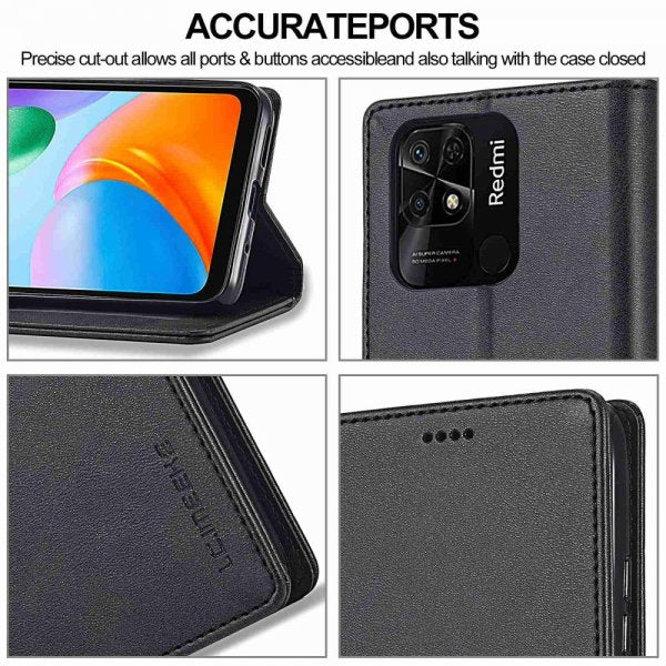 Lc.Imeeke Xiaomi Redmi 10C Etui med Kortlomme og Standfunktion Sort