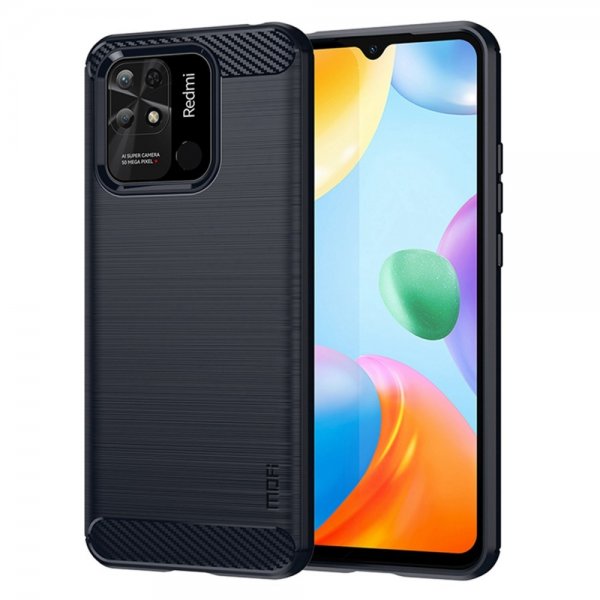 Mofi Xiaomi Redmi 10C Cover Børstet Kulfibertekstur Blå