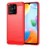 Mofi Xiaomi Redmi 10C Etui Børstet Kulfibertekstur Rød