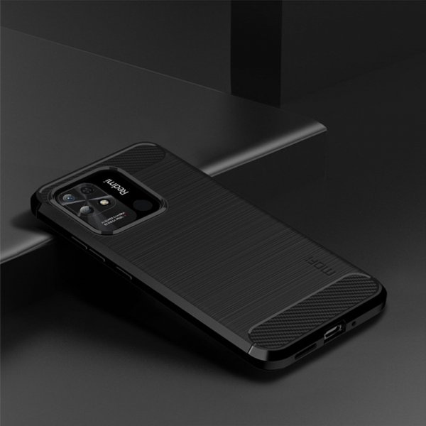 Mofi Xiaomi Redmi 10C Etui Børstet Kulfibertekstur Sort