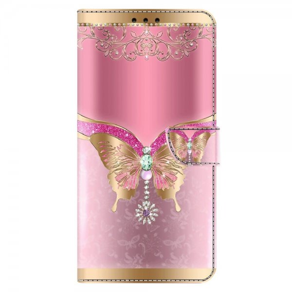 Xiaomi Redmi 12C Cover Motiv Sommerfugl Rosa og Guld