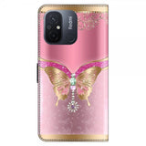 Xiaomi Redmi 12C Cover Motiv Sommerfugl Rosa og Guld