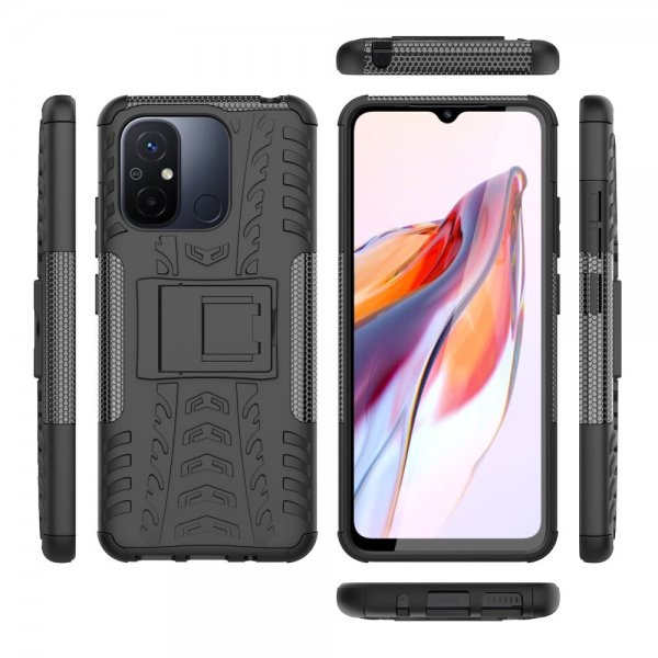 Xiaomi Redmi 12C Cover Dækmønster Stativfunktion Sort