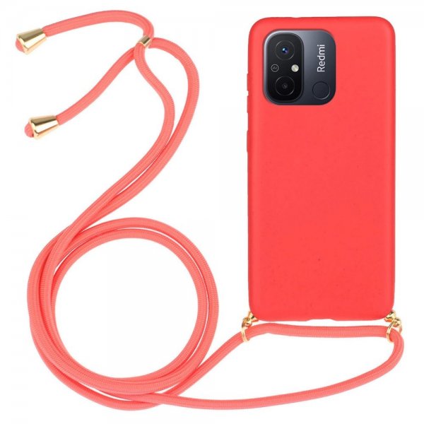 Xiaomi Redmi 12C Cover Hvedestrå med strop Rød