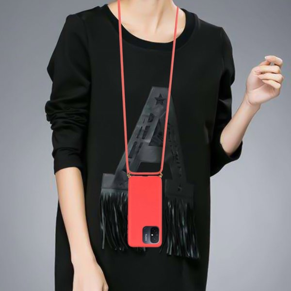 Xiaomi Redmi 12C Cover Hvedestrå med strop Rød