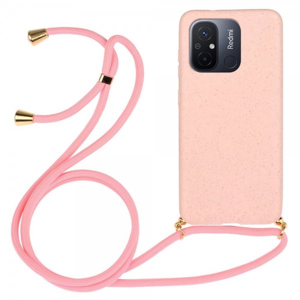Xiaomi Redmi 12C Cover Hvedestrå med strop Rosa