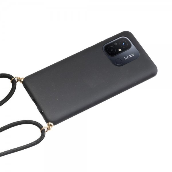 Xiaomi Redmi 12C Cover Hvedestrå med strop Sort